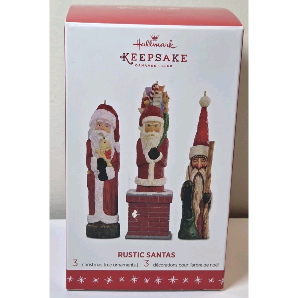 2016 Hallmark Club RUSTIC SANTAS Set of 3‎ Exclusive Christmas ORNAMENTS